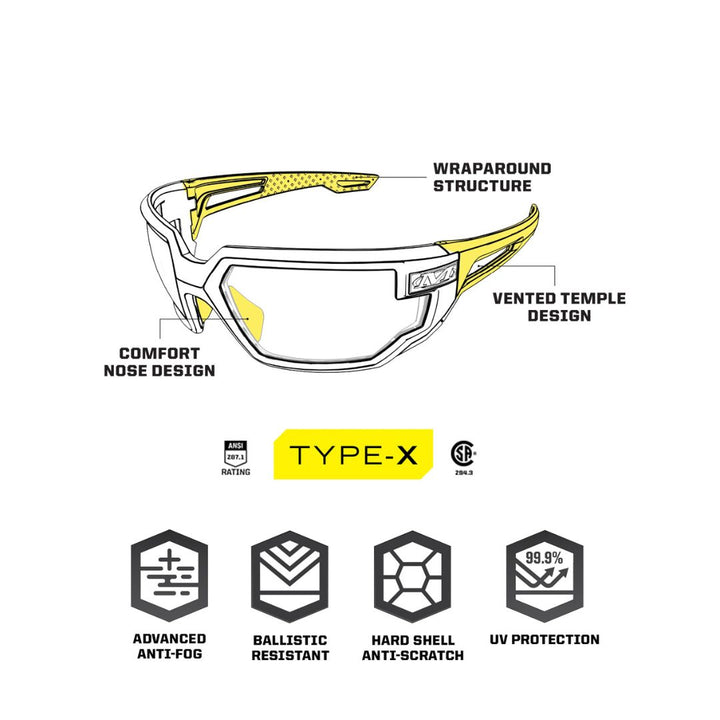 TYPE-X TACTICAL GLASSES WITH Amber LENS AND BLACK FRAME