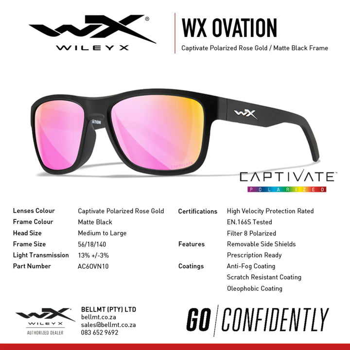 WX Ovation Captivate Rose Gold Mirror Matte Black Frame Protective Eyewear