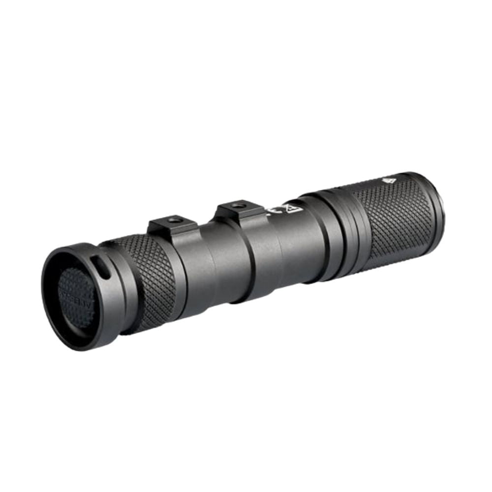 Acebeam G15 black tactical flashlight, front angled view with rail mount.