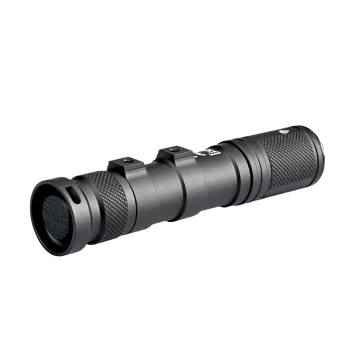 Acebeam G15 black tactical flashlight, front angled view with rail mount.