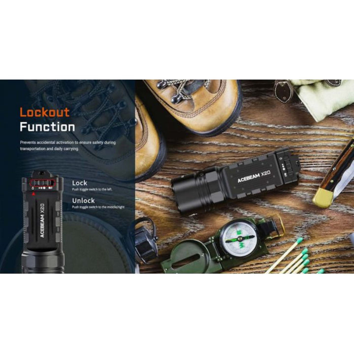 Acebeam X20 waterproof searchlight IP68 submerged in water