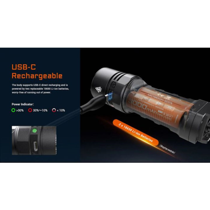 Acebeam X20 USB-C rechargeable flashlight with 18650 batteries