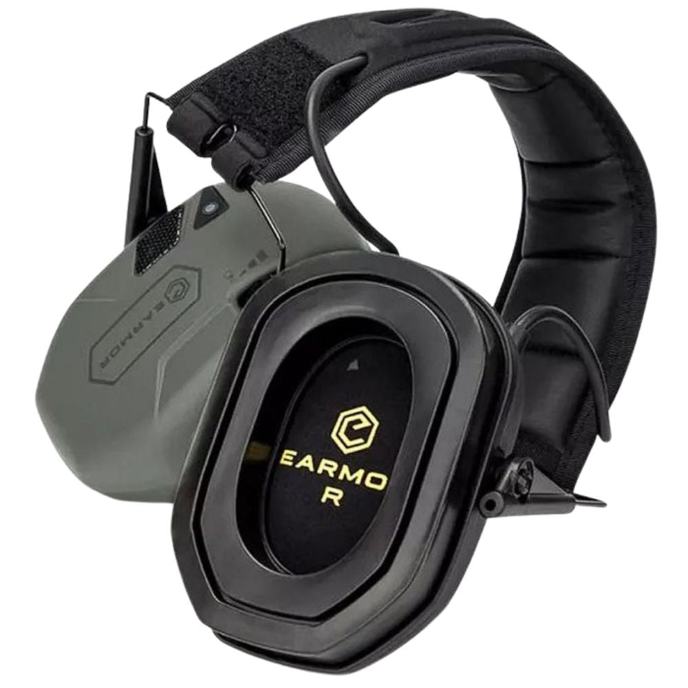 Earmor M300T foliage green tactical hearing protection headset, angled view showing padded headband.
