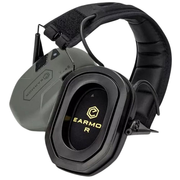 Earmor M300T foliage green tactical hearing protection headset, angled view showing padded headband.