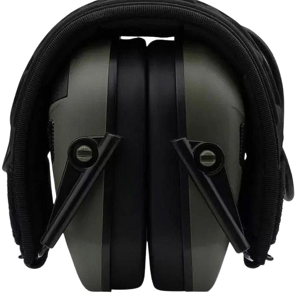 Earmor M300T foliage green tactical hearing protection headset, folded for storage.
