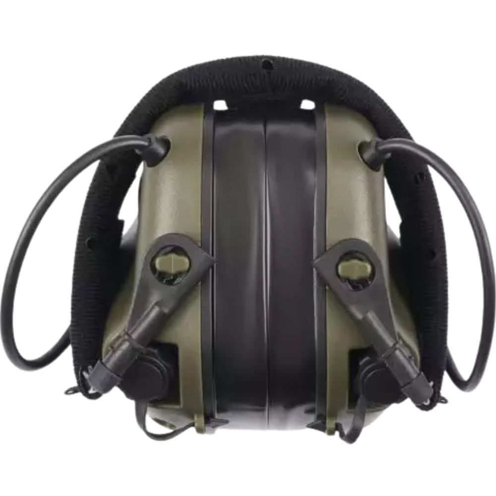 Earmor M31 Plus electronic hearing protection headset in foliage green, folded top view.