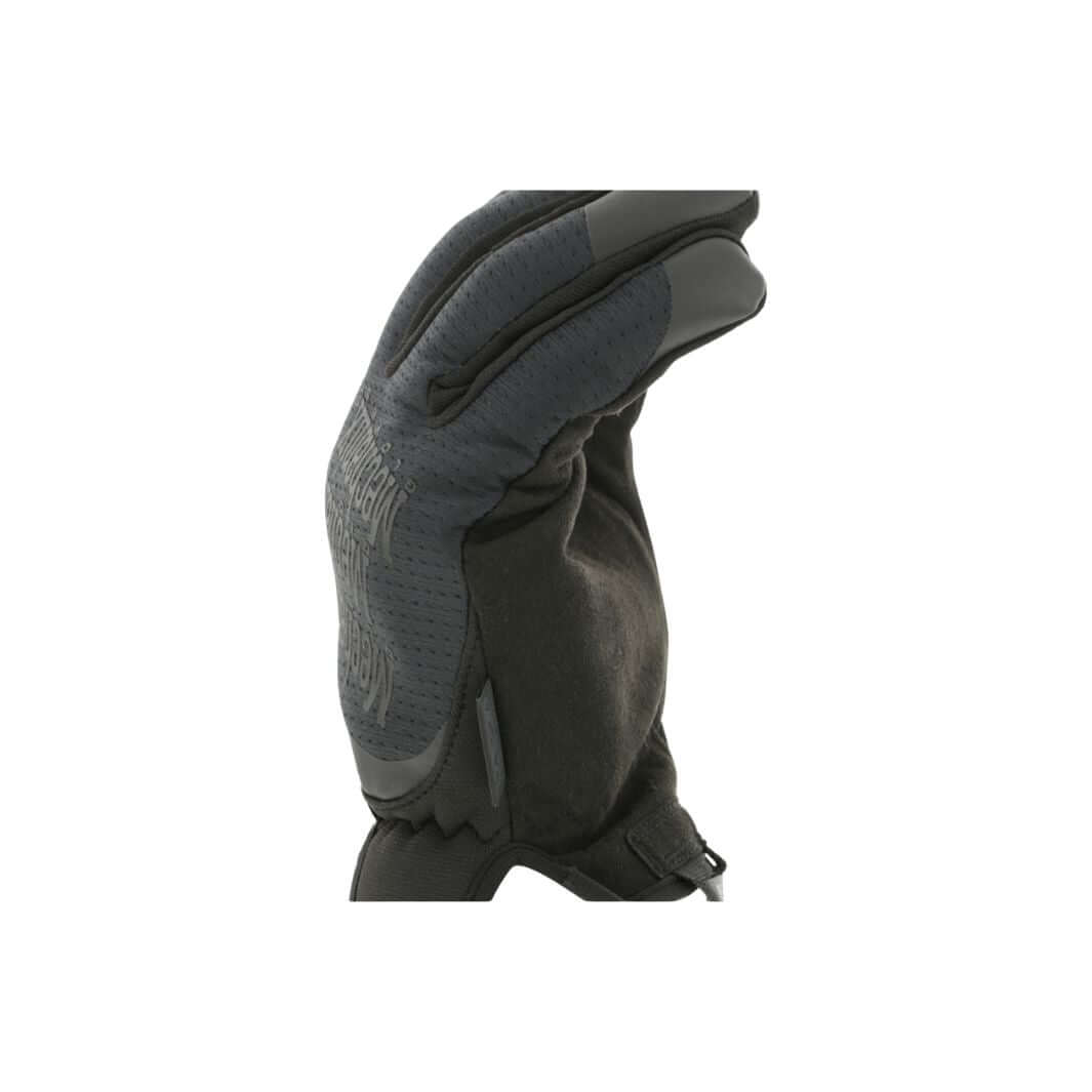 Close-up of Mechanix FastFit D4-360 glove showing touchscreen-capable reinforced fingertips