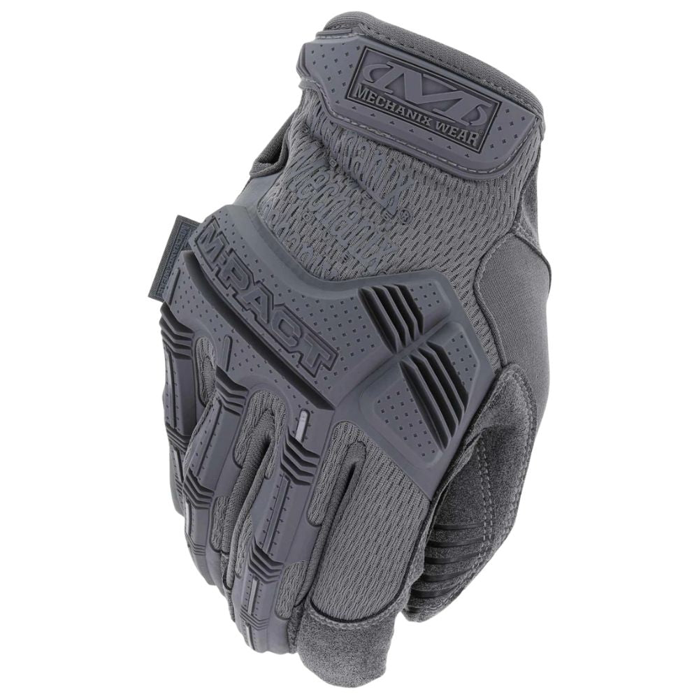 Mechanix M-Pact Wolf Grey tactical gloves, back of hand view
