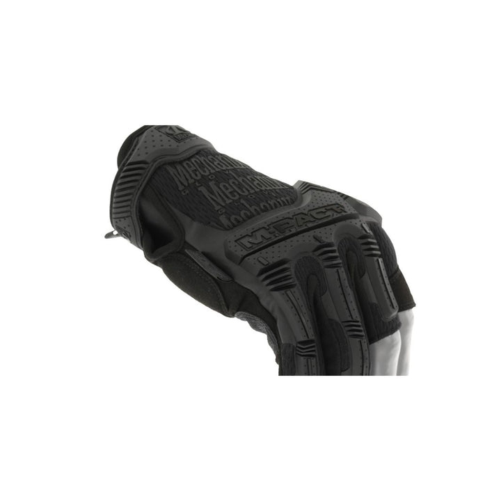 Mechanix MPF-55 M-Pact Trigger Finger glove in covert black showing backhand TPR protection and tactical build