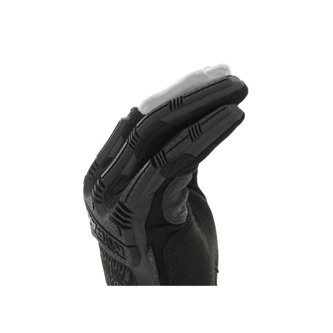 Close-up of MPF-55 M-Pact glove showing segmented knuckle armor and articulated trigger finger mobility