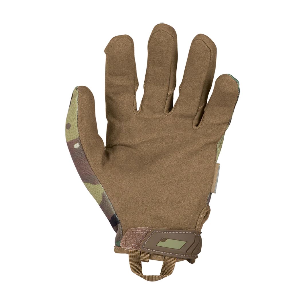 Flat palm view of Mechanix Original Multicam Glove with rugged synthetic suede finish
