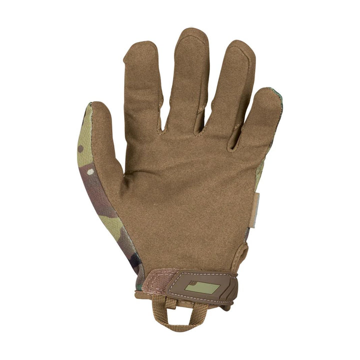 Flat palm view of Mechanix Original Multicam Glove with rugged synthetic suede finish
