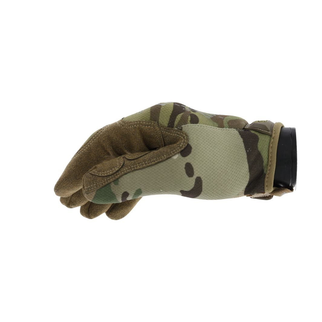 Side view of Mechanix Original Multicam Gloves showing thumb curve and camo design
