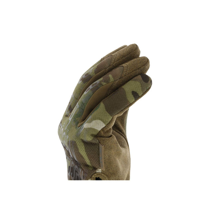 Close-up of Mechanix Original Multicam Gloves in trigger-ready hand position