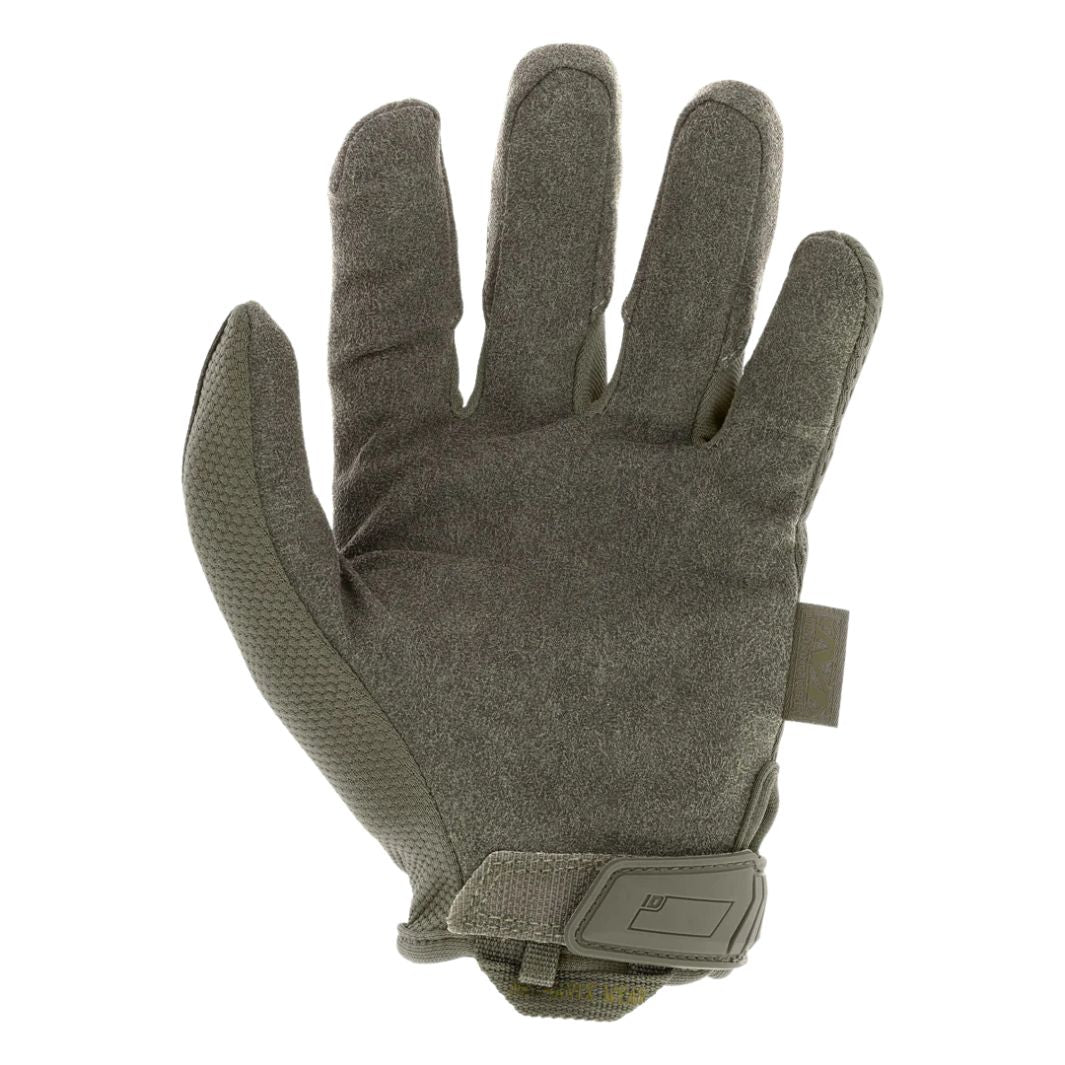 Palm view of Mechanix Original OD Green glove with durable synthetic leather for all-day use