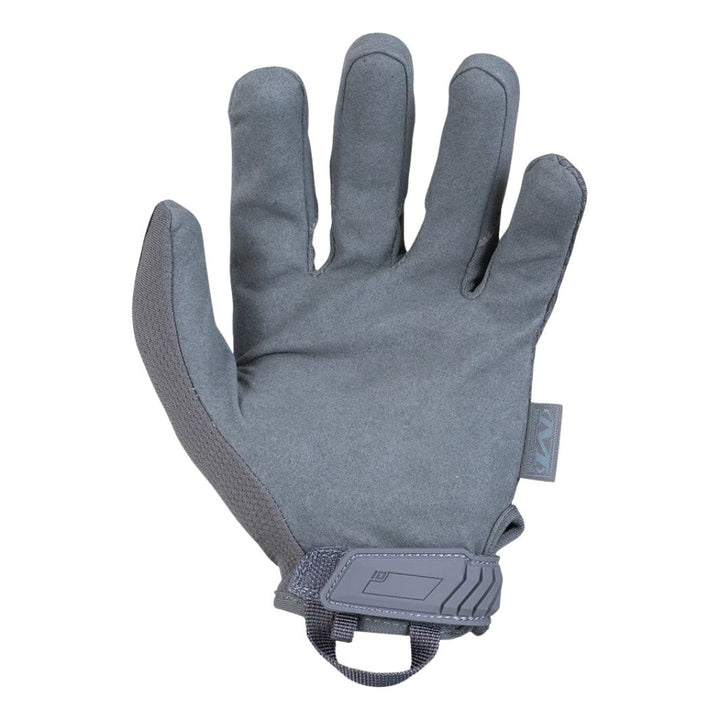Flat palm view of Mechanix Original Wolf Grey Glove with synthetic suede grip surface
