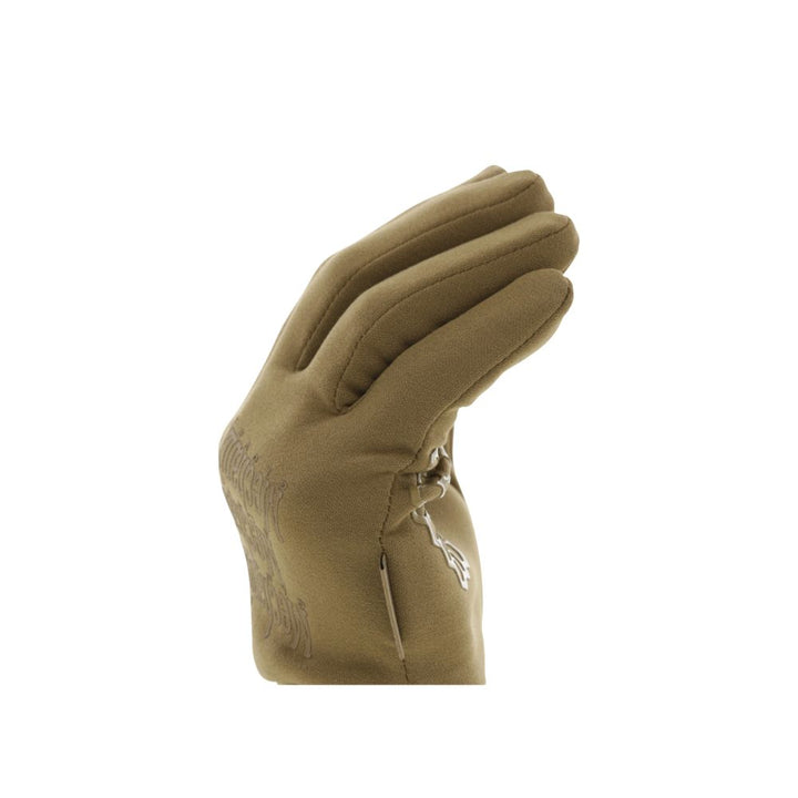 Mechanix Wear ColdWork Base Layer glove in Coyote, angled side view showing fit.