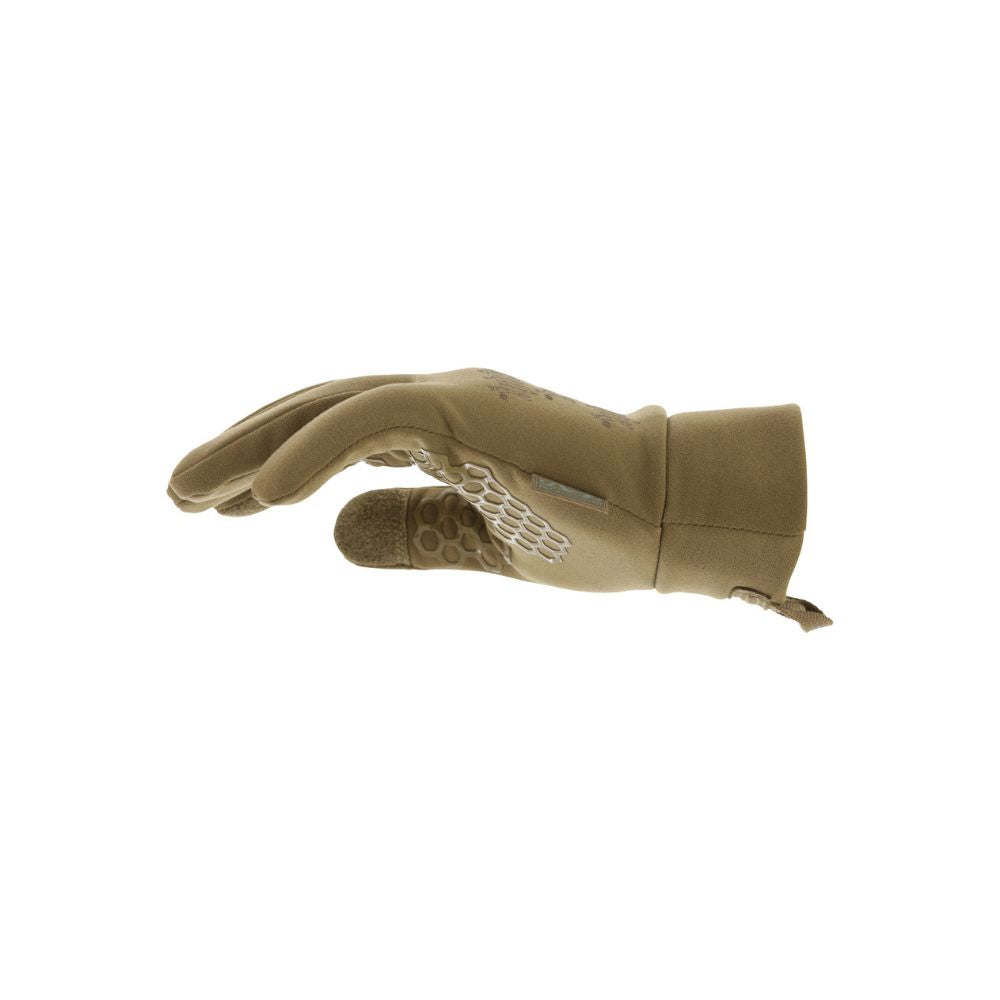 Mechanix Wear ColdWork Base Layer glove in Coyote, side view showing fit.