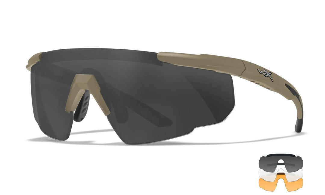 Wiley X Saber Advance 3 lens Protective eyewear with tan frame