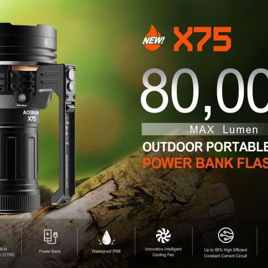 Acebeam X75 Power Bank Flashlight 80,000 Lumen